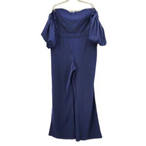 NWT Yaura Navy Blue Sweetheart Neck Puff Sleeve Jumpsuit Womens 16